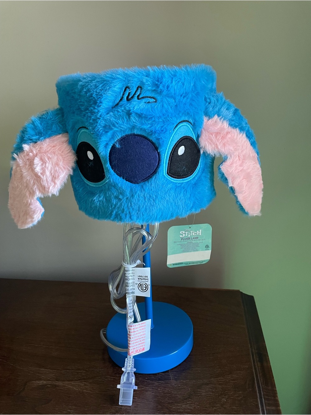 Disney Blue Stitch Plush Table Lamp with Pink Ear Accents NWT